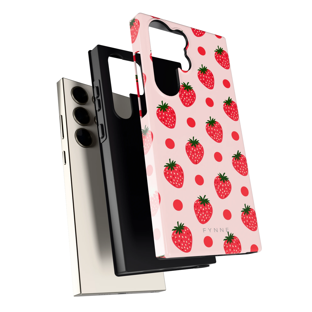 Aardbeien en Stippen hoesje voor Galaxy S23 Ultra, los van de telefoon