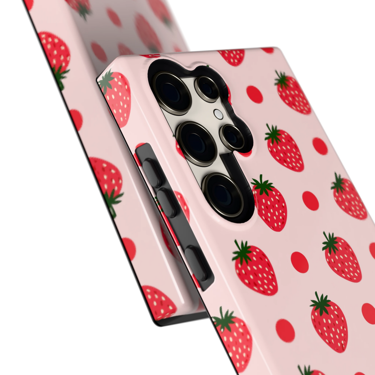Aardbeien en Stippen hoesje voor Galaxy S23 Ultra, close-up