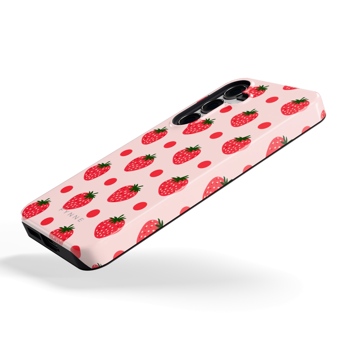 Aardbeien en Stippen hoesje voor Galaxy S24, schuin