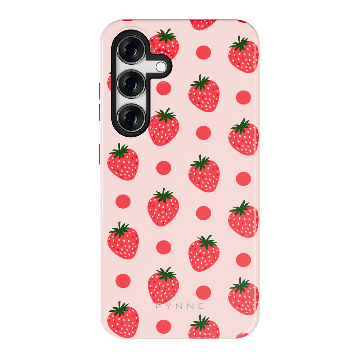 Aardbeien en Stippen hoesje voor Galaxy S24, achterkant