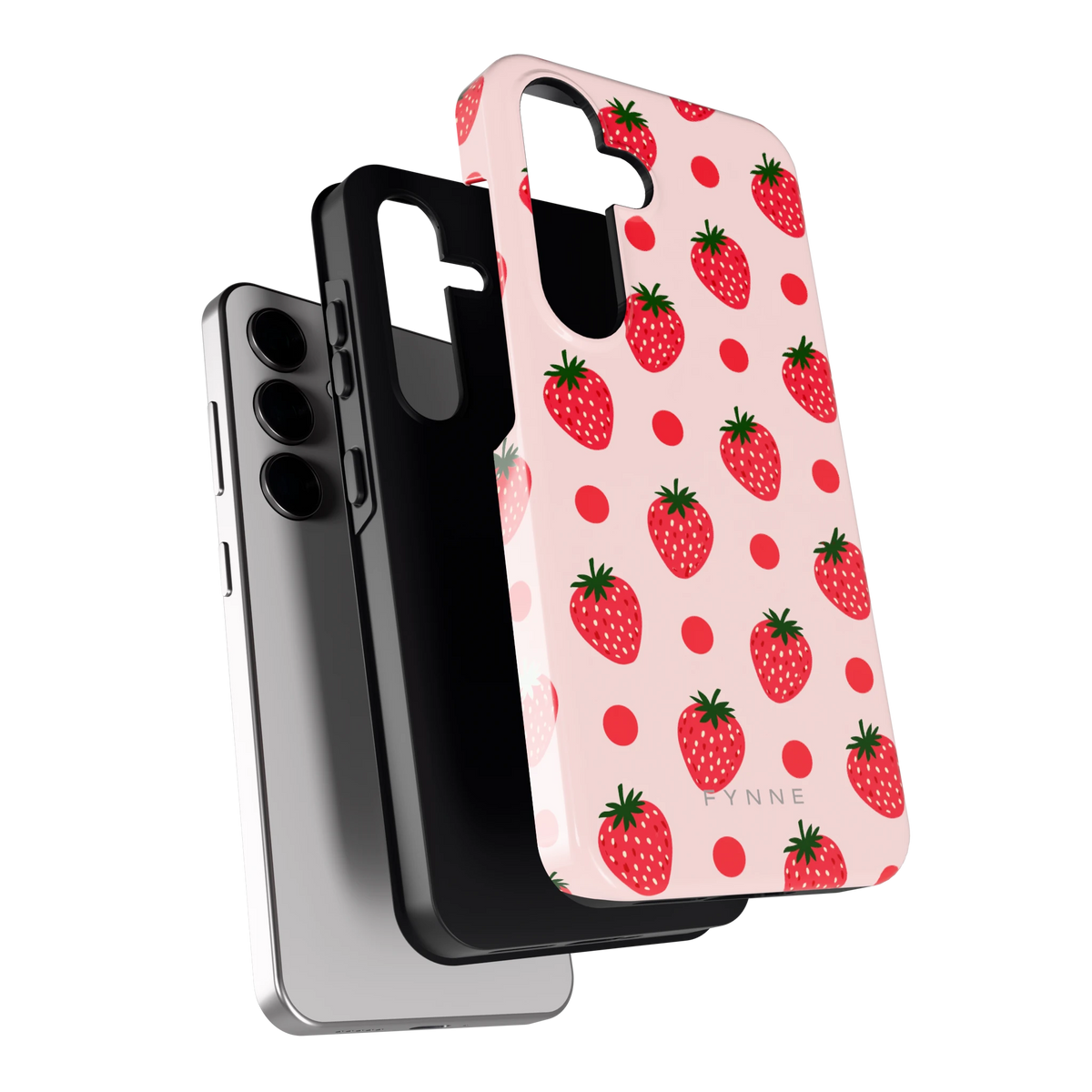 Aardbeien en Stippen hoesje voor Galaxy S24, los van de telefoon