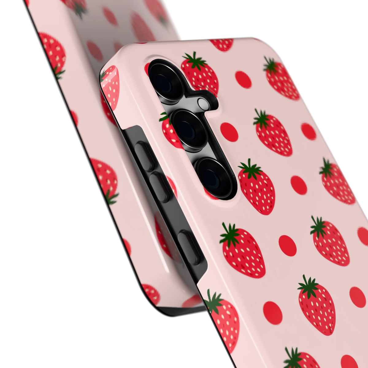 Aardbeien en Stippen hoesje voor Galaxy S24 FE, close-up