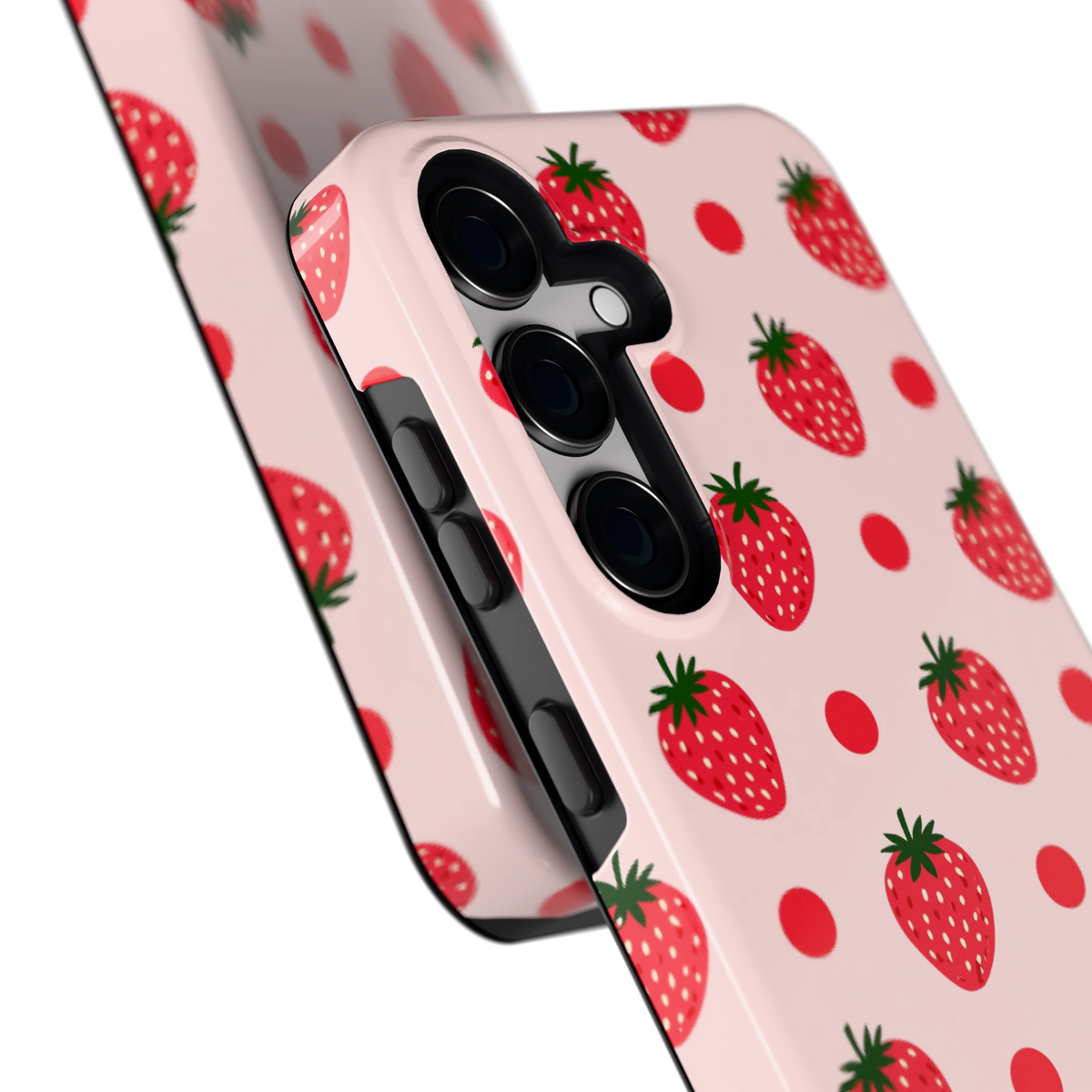 Aardbeien en Stippen hoesje voor Galaxy S24, close-up