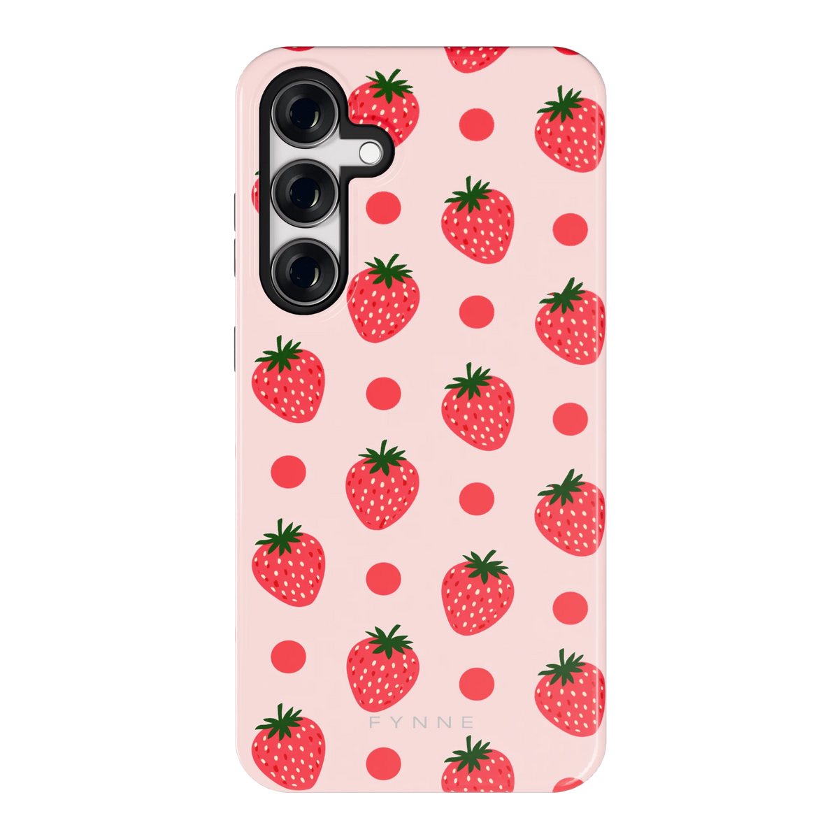 Aardbeien en Stippen hoesje voor Galaxy S24+, achterkant