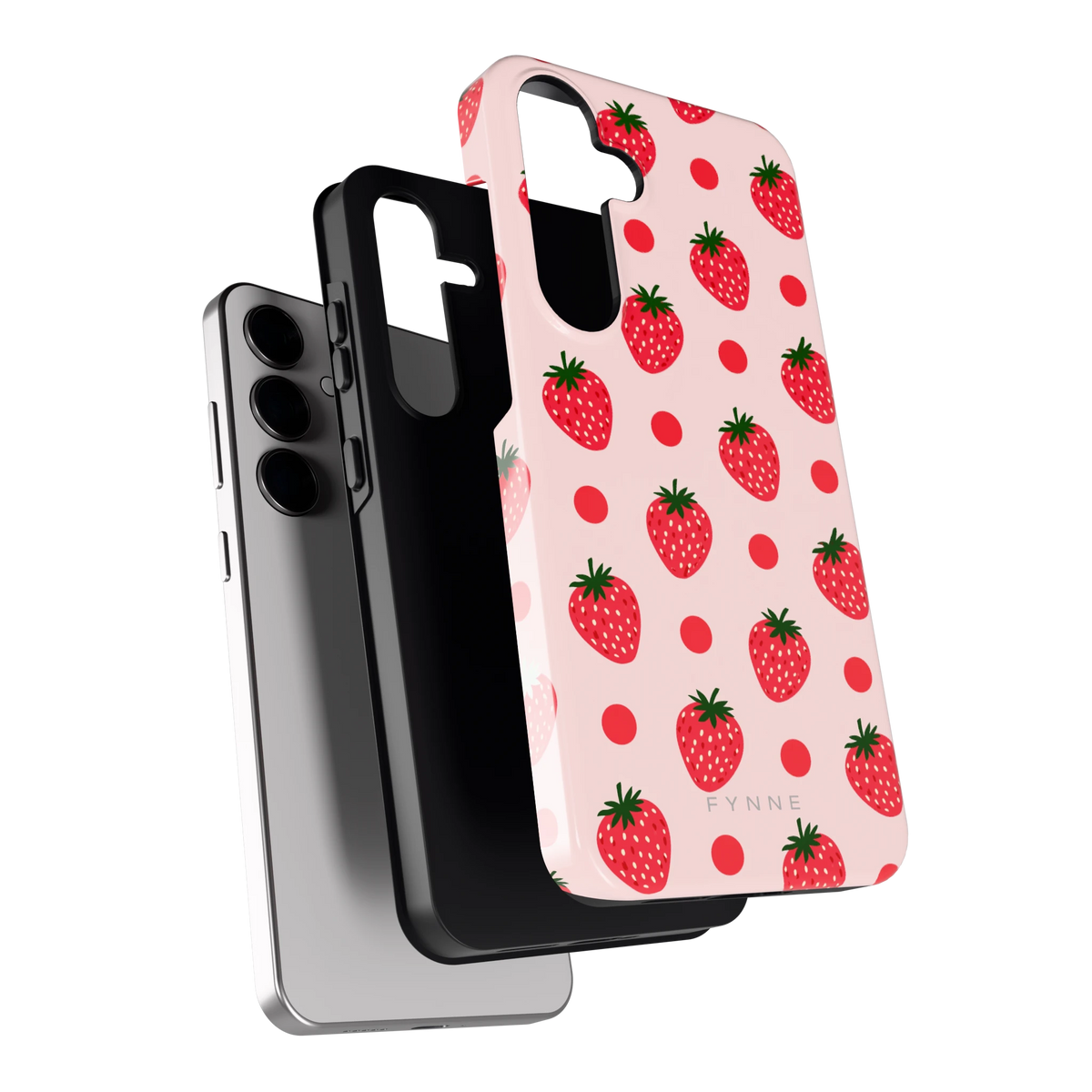 Aardbeien en Stippen hoesje voor Galaxy S24+, los van de telefoon