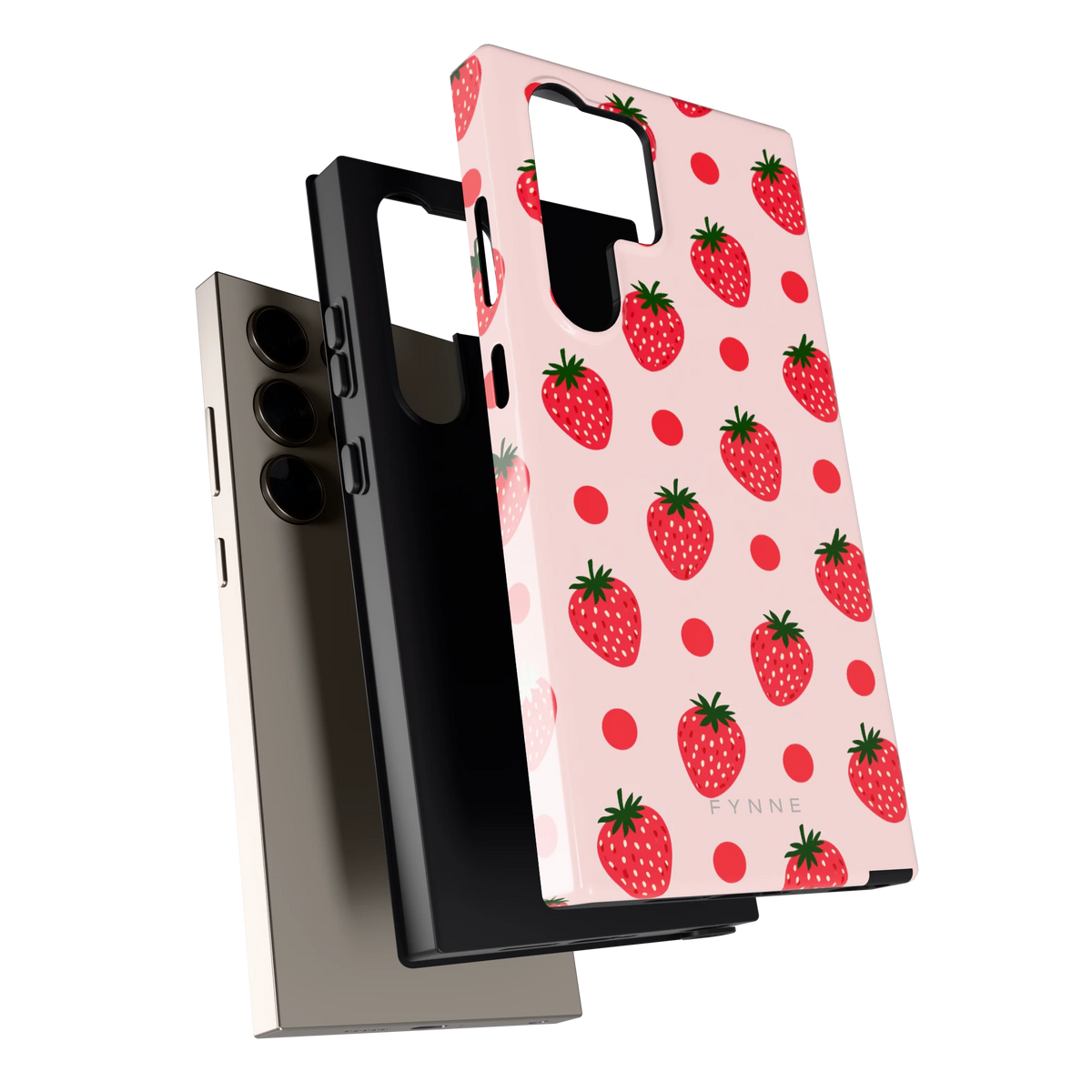 Aardbeien en Stippen hoesje voor Galaxy S24 Ultra, los van de telefoon