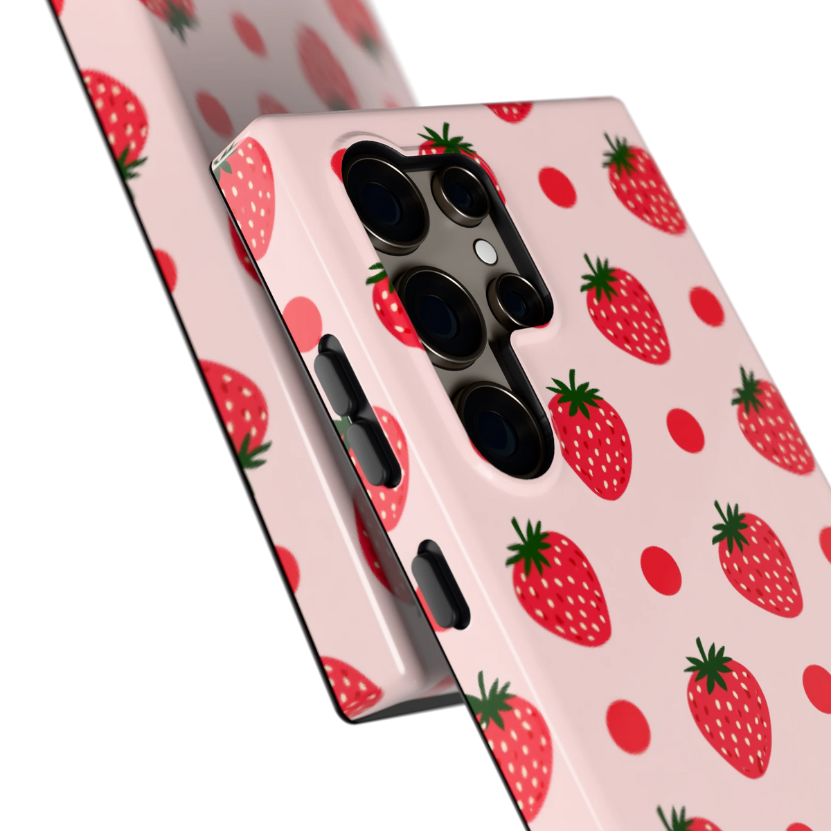 Aardbeien en Stippen hoesje voor Galaxy S24 Ultra, close-up
