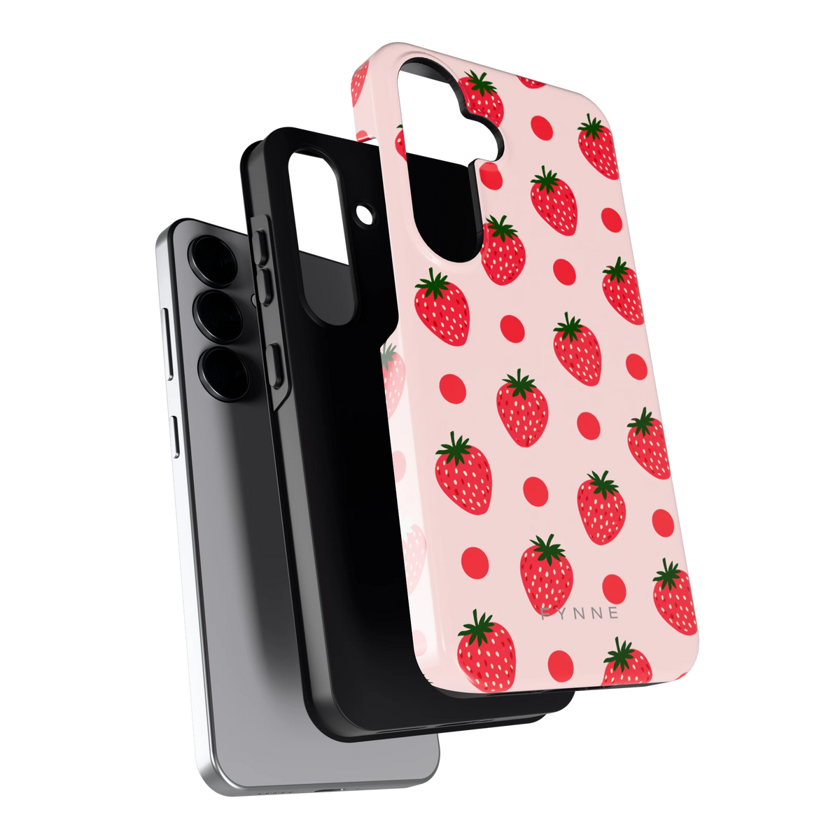 Aardbeien en Stippen hoesje voor Galaxy S25, los van de telefoon
