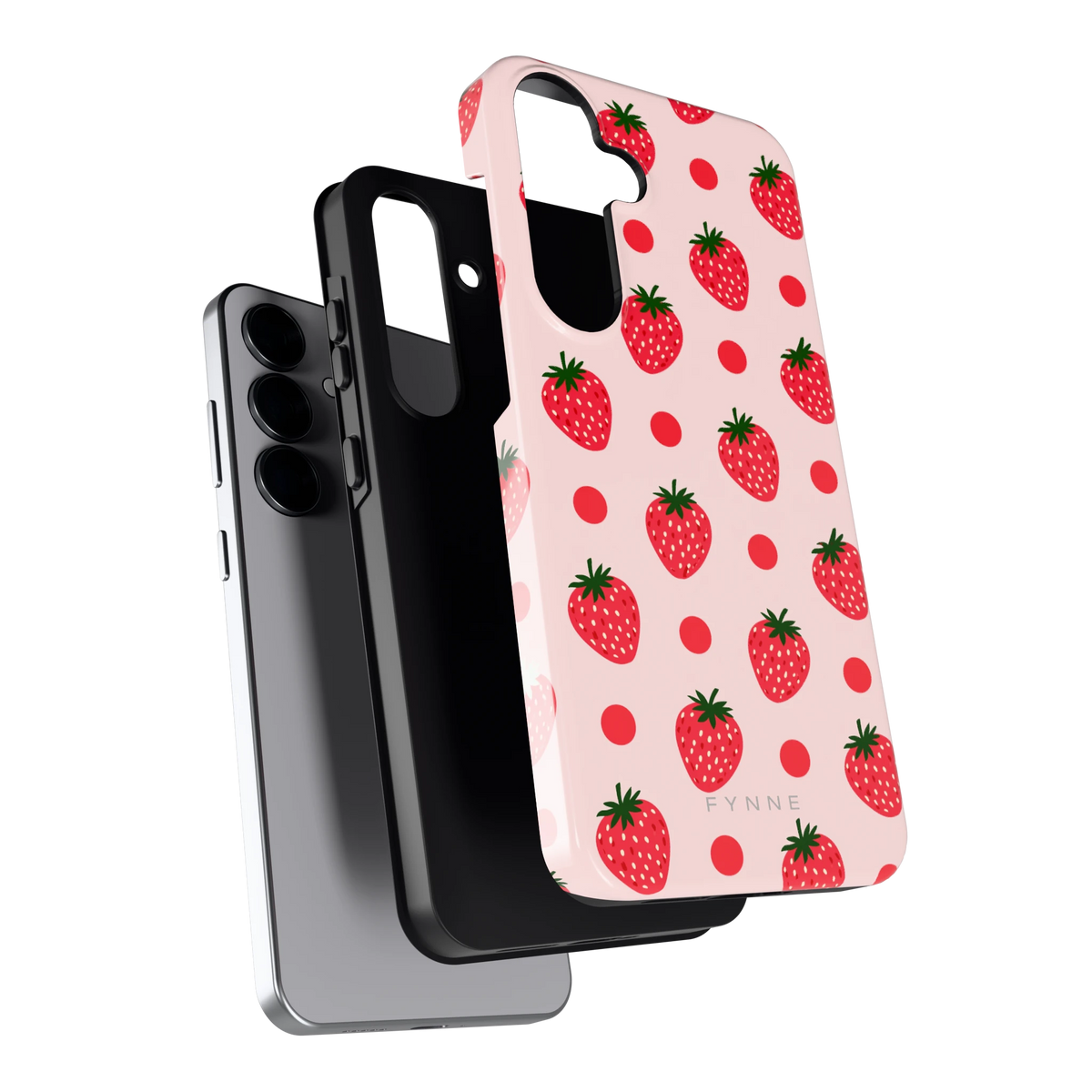 Aardbeien en Stippen hoesje voor Galaxy S25+, los van de telefoon