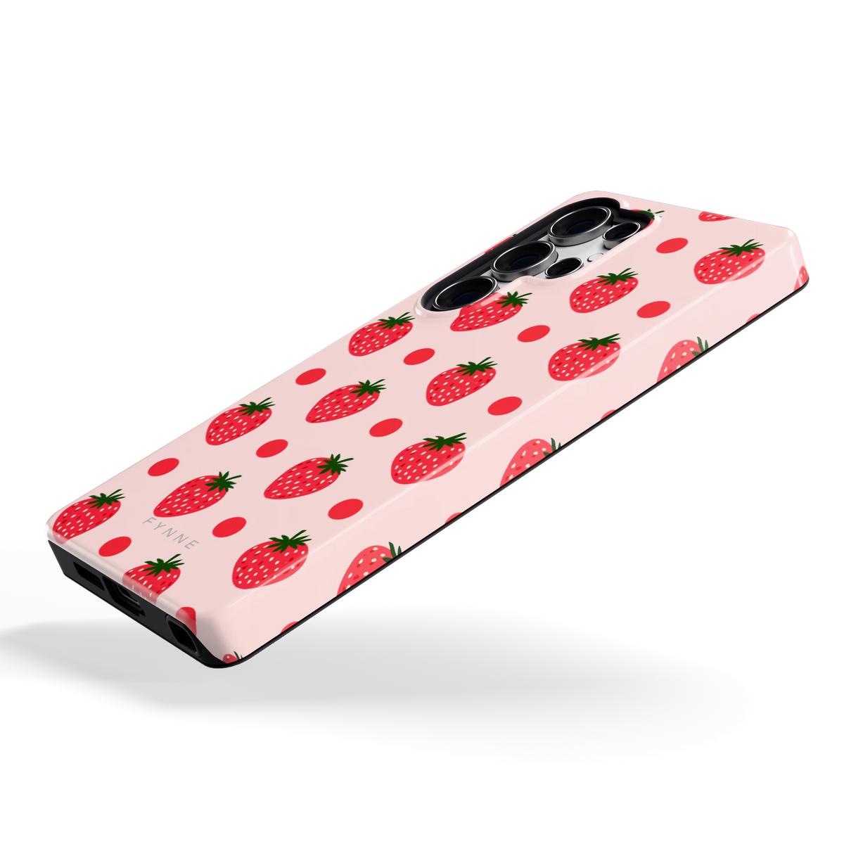 Aardbeien en Stippen hoesje voor Galaxy S25 Ultra, schuin
