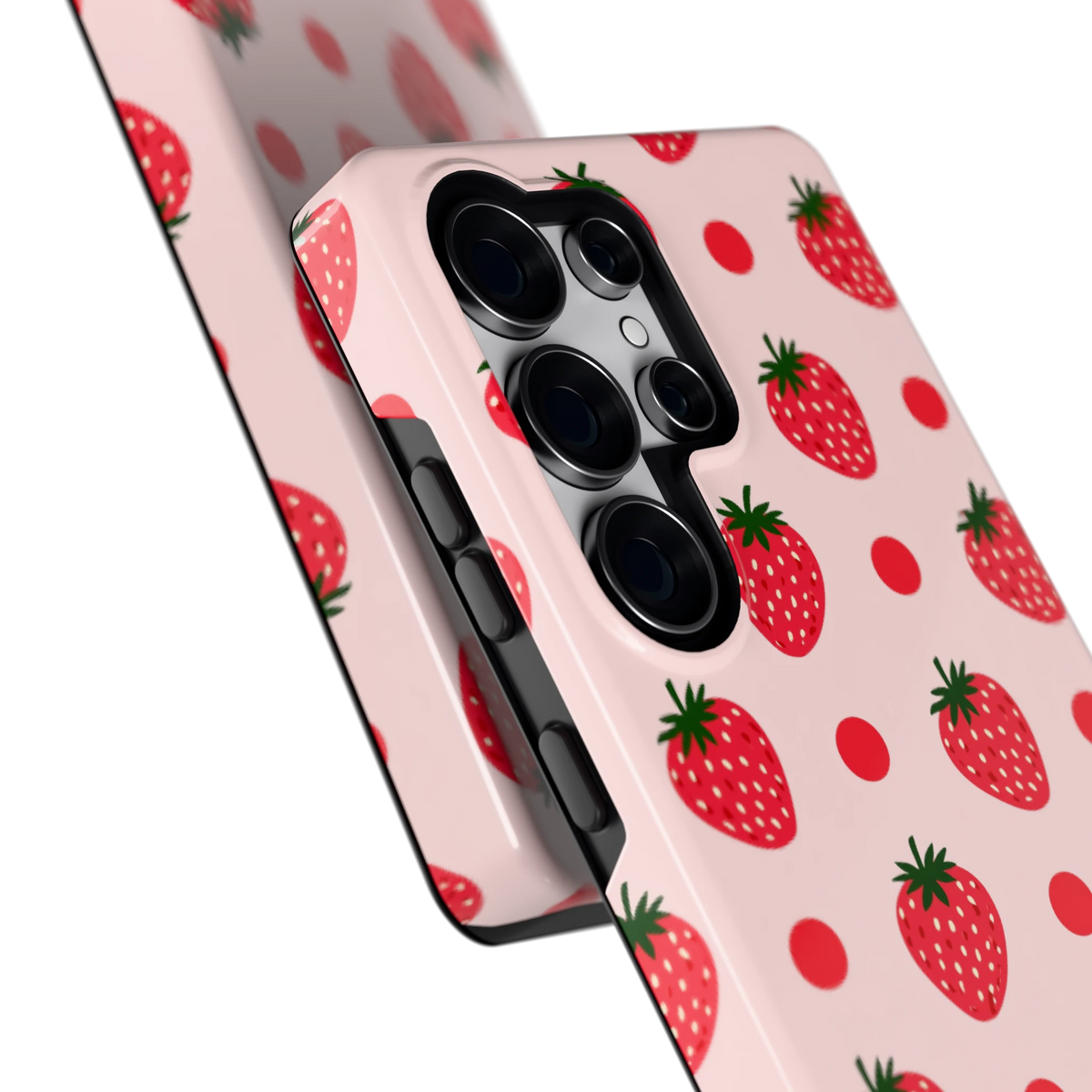 Aardbeien en Stippen hoesje voor Galaxy S25 Ultra, close-up