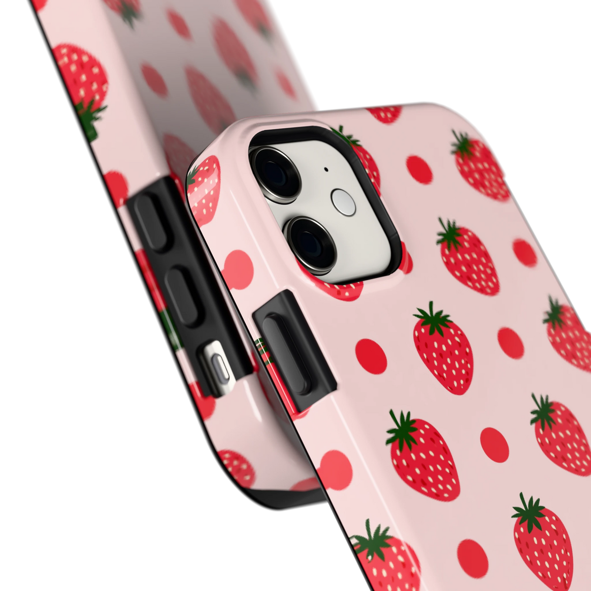 Aardbeien en Stippen hoesje voor iPhone 11, close-up