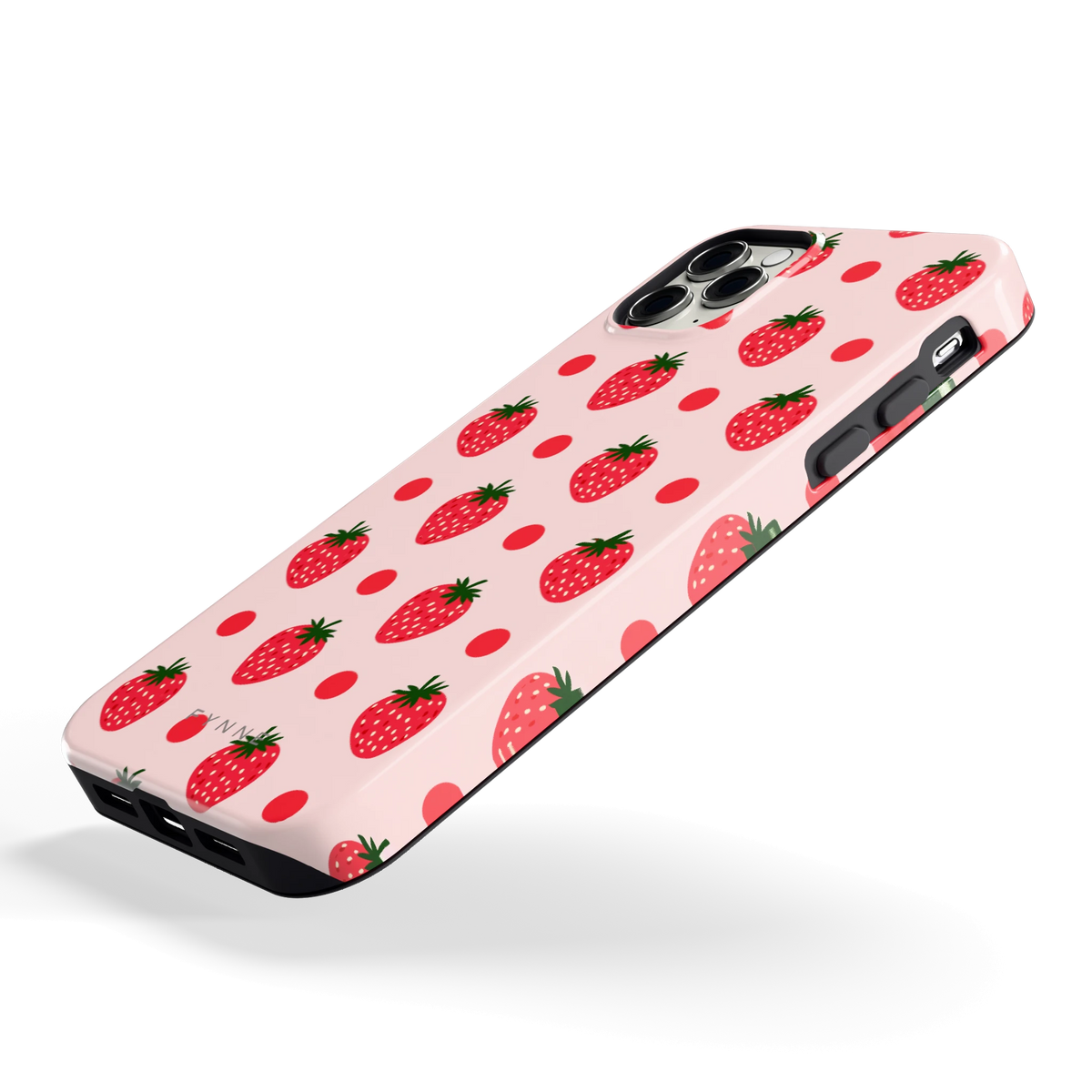 Aardbeien en Stippen hoesje voor iPhone 11 Pro Max, schuin