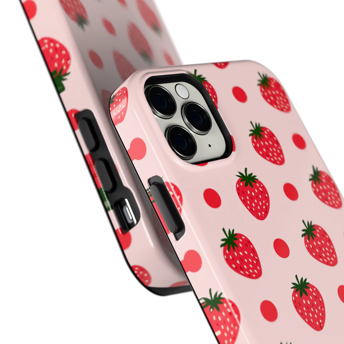 Aardbeien en Stippen hoesje voor iPhone 11 Pro Max, close-up