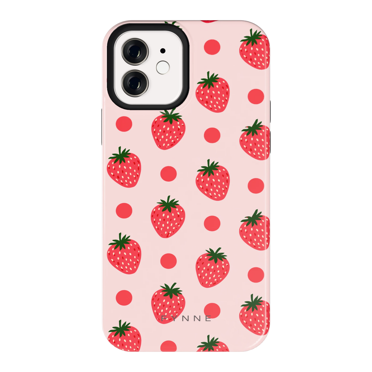 Aardbeien en Stippen hoesje voor iPhone 12, achterkant