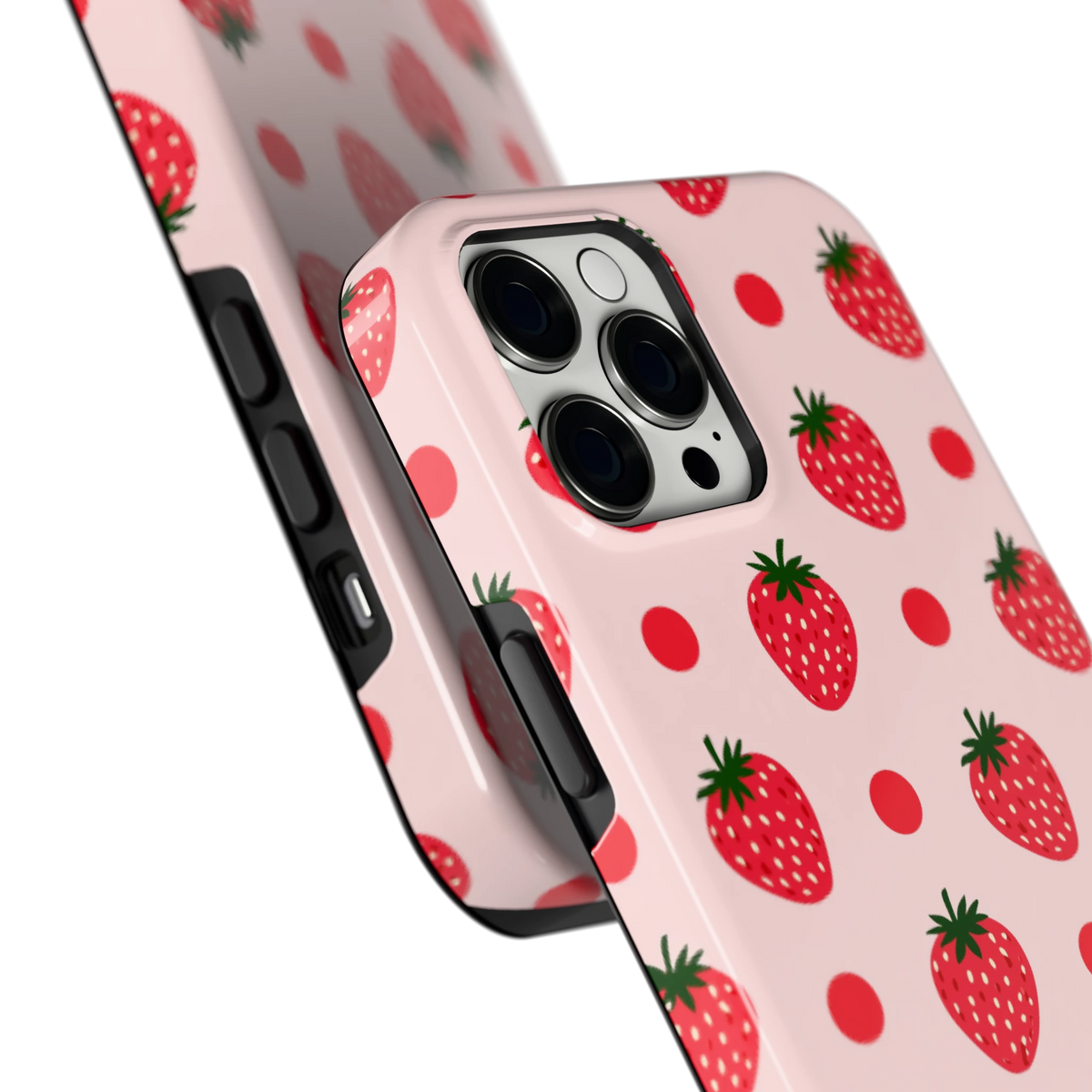 Aardbeien en Stippen hoesje voor iPhone 12 Pro Max, close-up