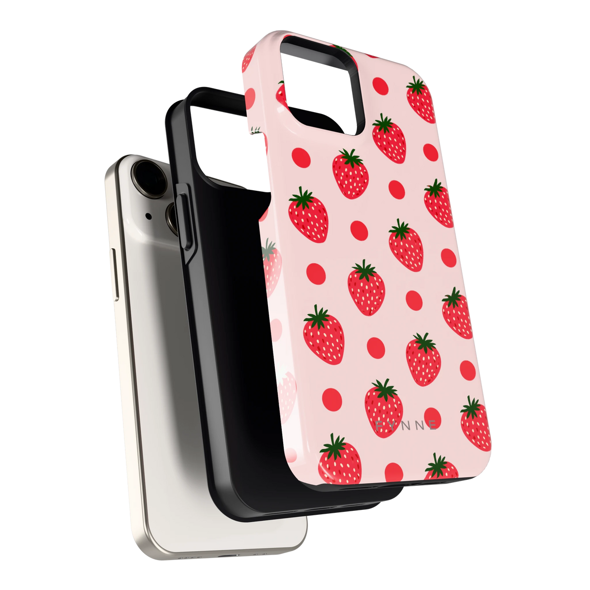 Aardbeien en Stippen hoesje voor iPhone 13 mini, los van de telefoon