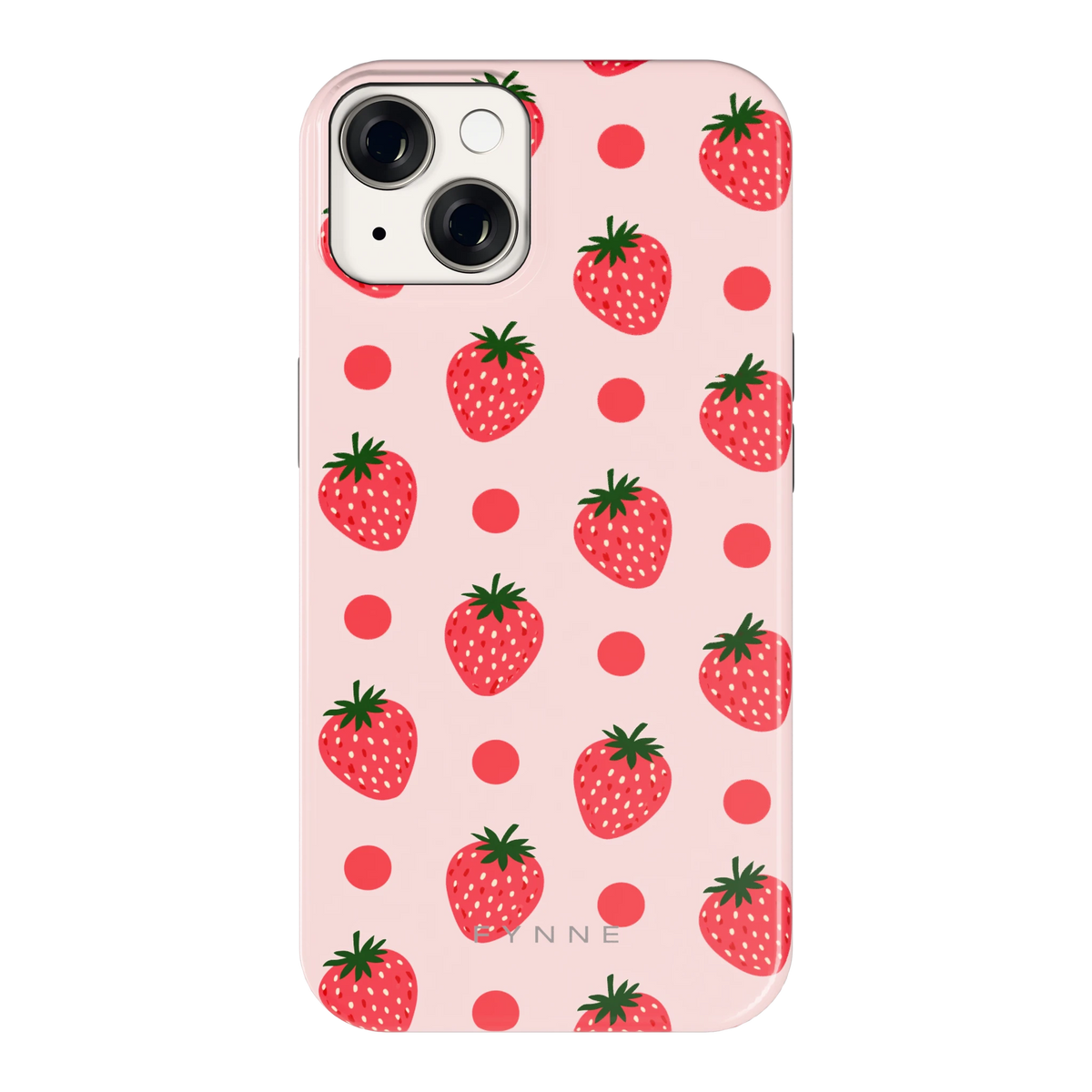 Aardbeien en Stippen hoesje voor iPhone 14, achterkant
