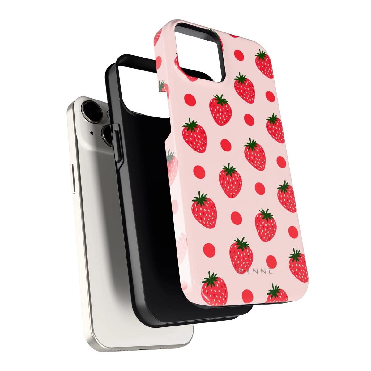 Aardbeien en Stippen hoesje voor iPhone 14, los van de telefoon
