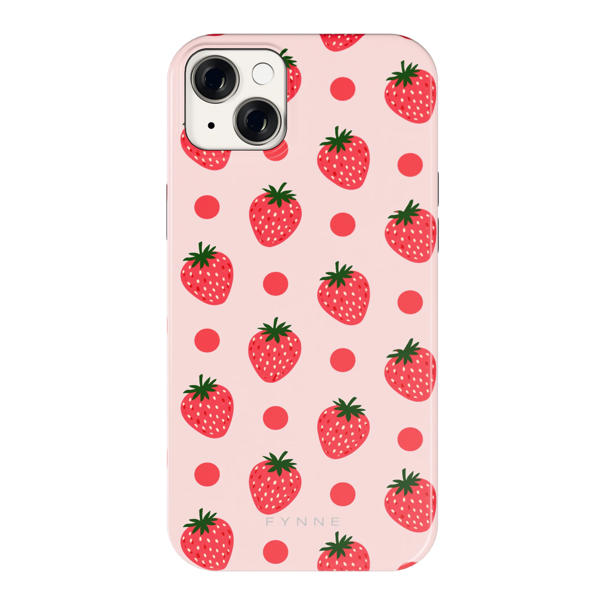 Aardbeien en Stippen hoesje voor iPhone 14 Plus, achterkant