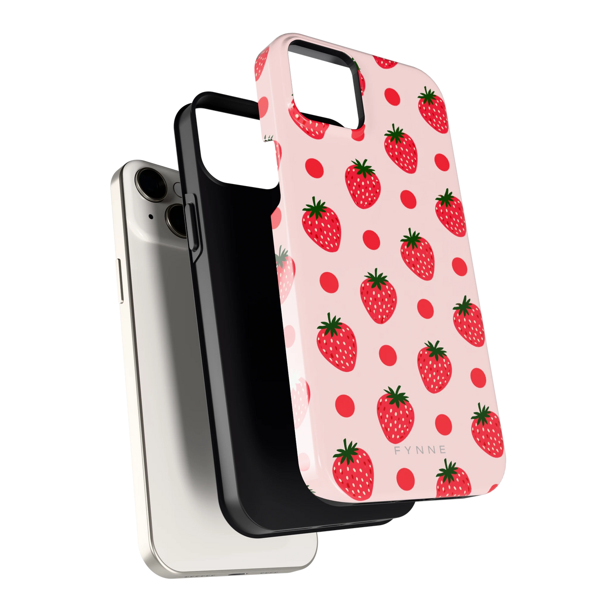 Aardbeien en Stippen hoesje voor iPhone 14 Plus, los van de telefoon