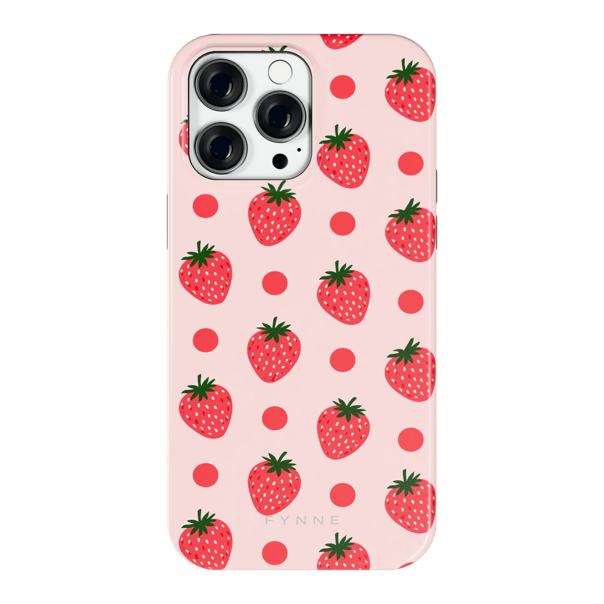 Aardbeien en Stippen hoesje voor iPhone 14 Pro Max, achterkant