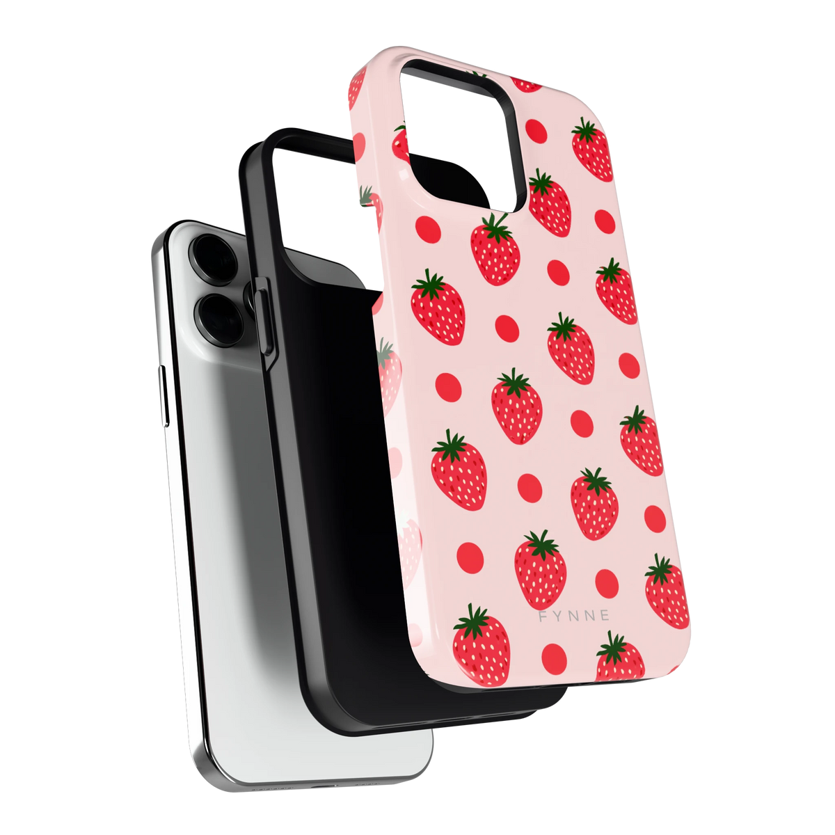 Aardbeien en Stippen hoesje voor iPhone 14 Pro Max, los van de telefoon