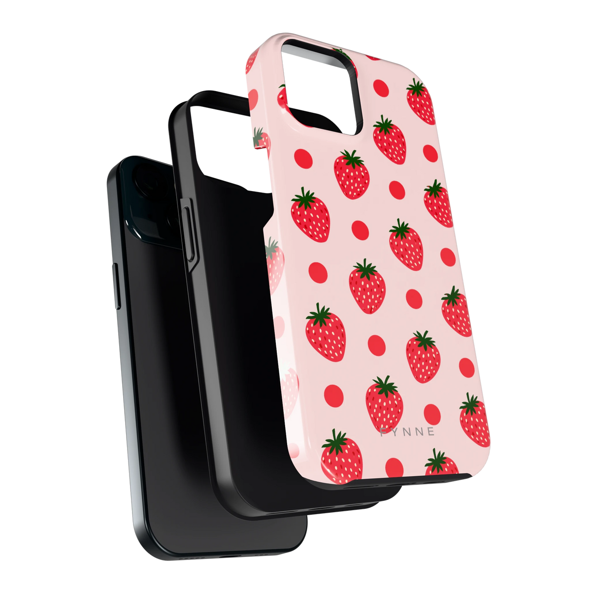 Aardbeien en Stippen hoesje voor iPhone 15, los van de telefoon