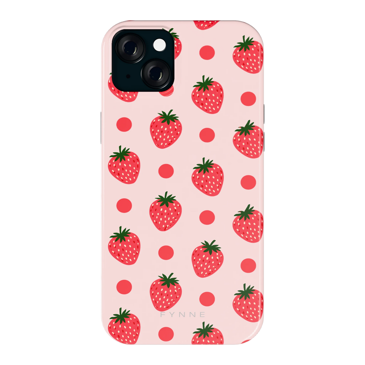Aardbeien en Stippen hoesje voor iPhone 15 Plus, achterkant