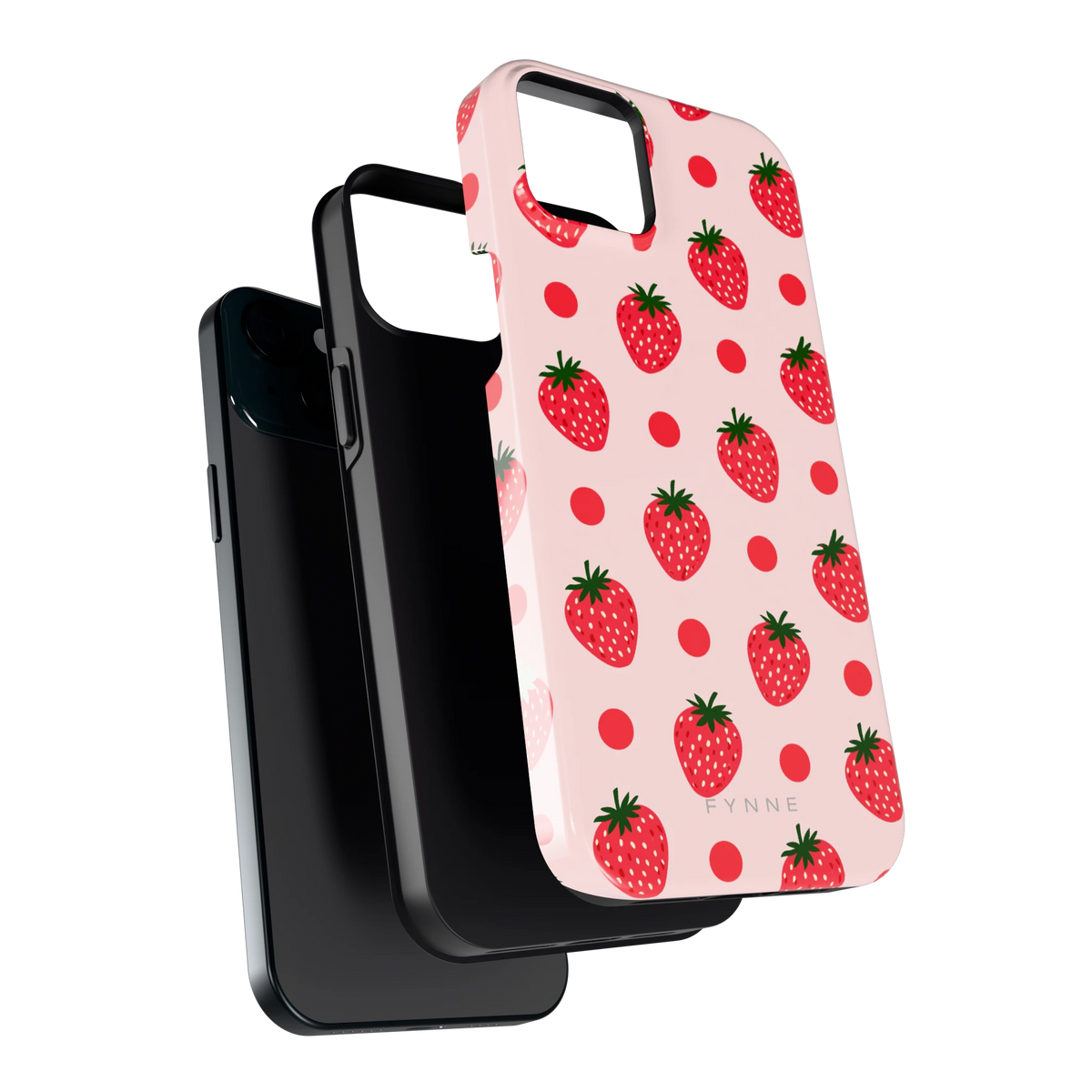 Aardbeien en Stippen hoesje voor iPhone 15 Plus, los van de telefoon