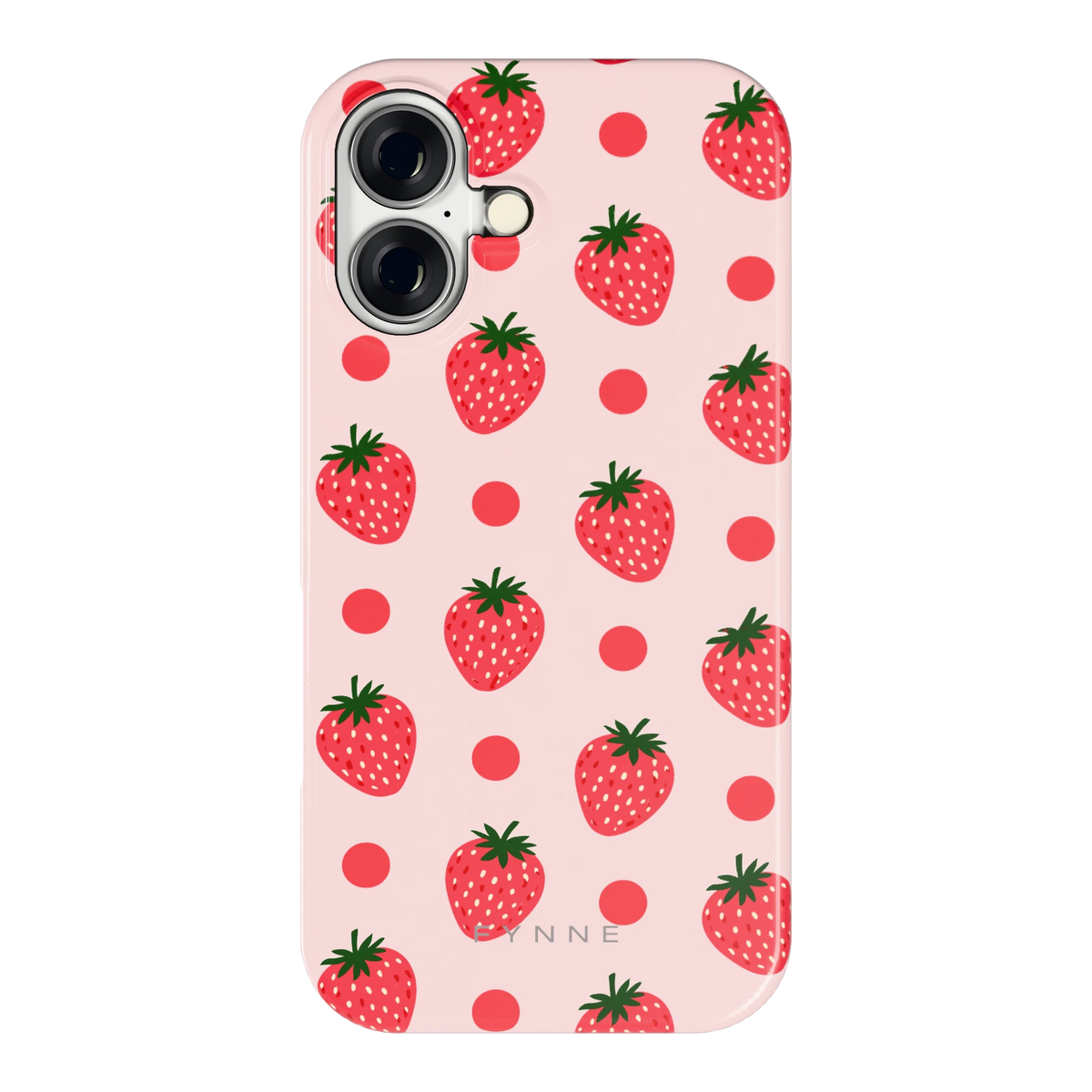 Aardbeien en Stippen hoesje voor iPhone 16, achterkant