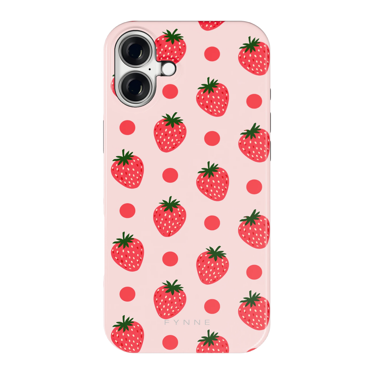 Aardbeien en Stippen hoesje voor iPhone 16 Plus, achterkant