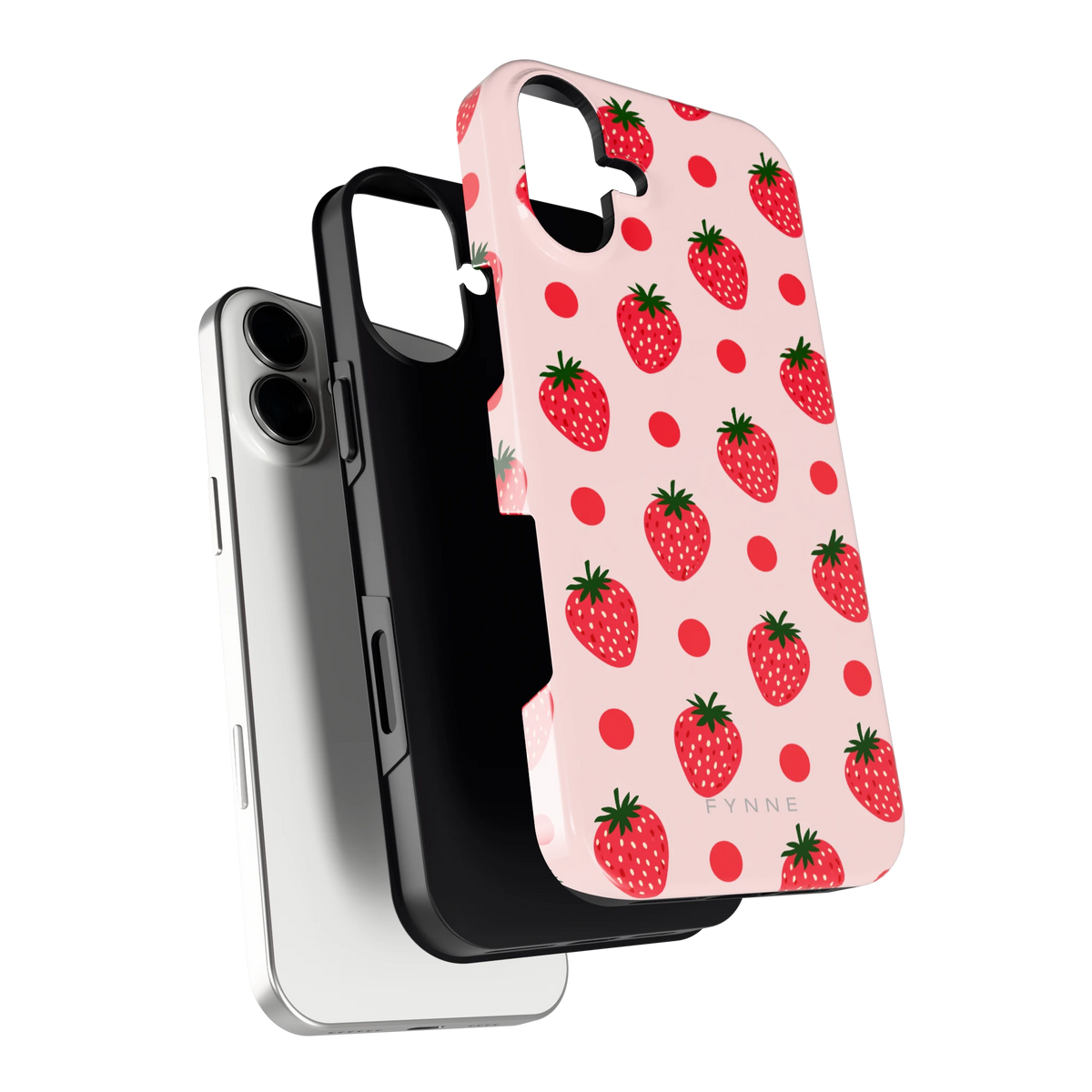 Aardbeien en Stippen hoesje voor iPhone 16 Plus, los van de telefoon