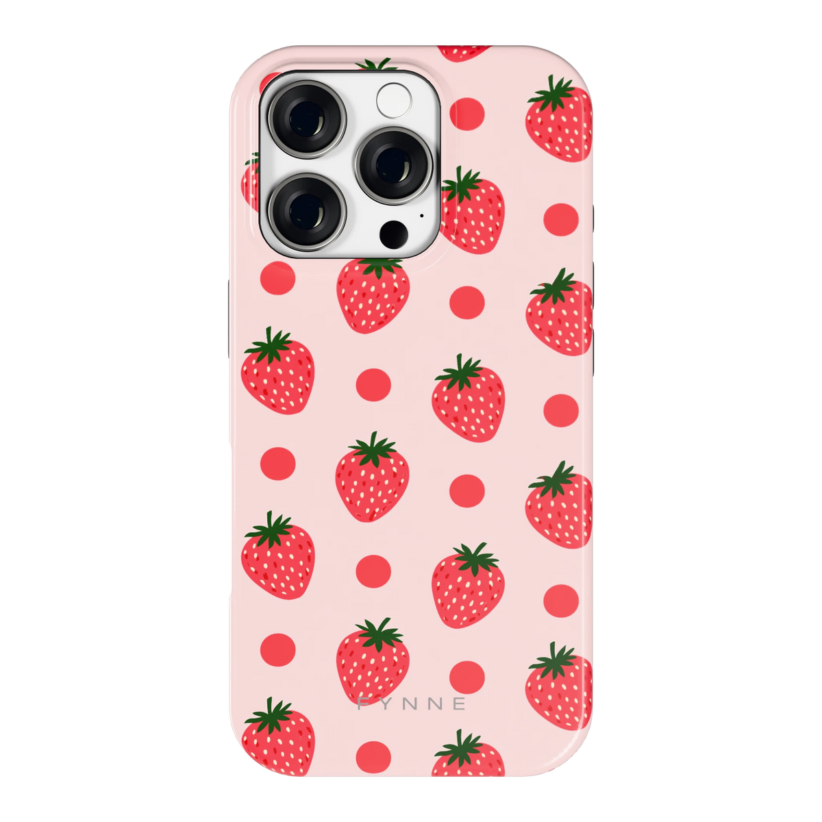 Aardbeien en Stippen hoesje voor iPhone 16 Pro, achterkant