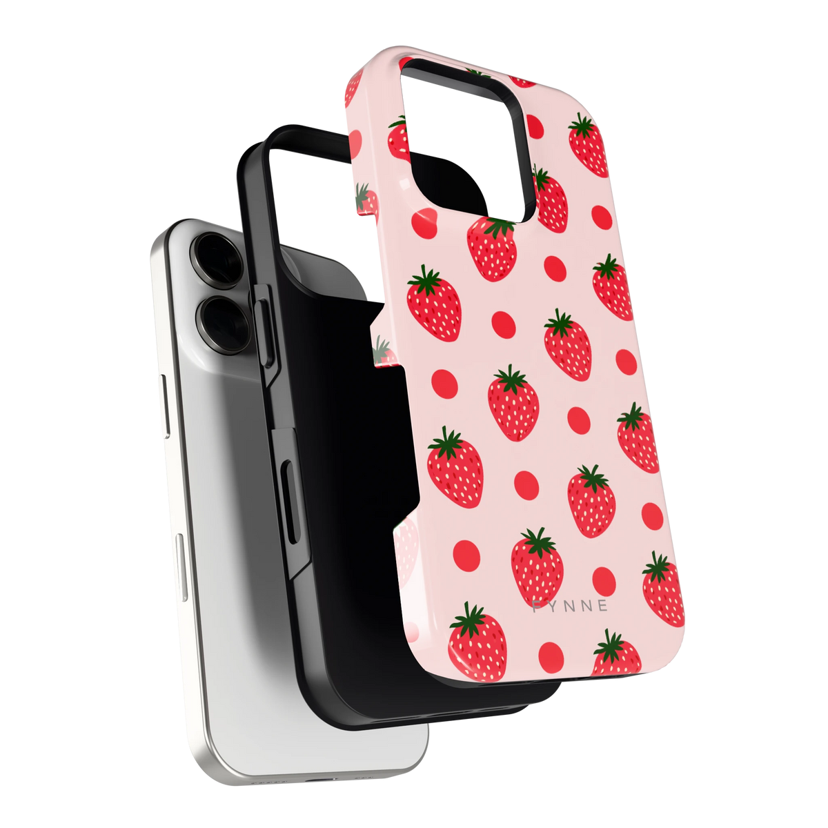 Aardbeien en Stippen hoesje voor iPhone 16 Pro, los van de telefoon
