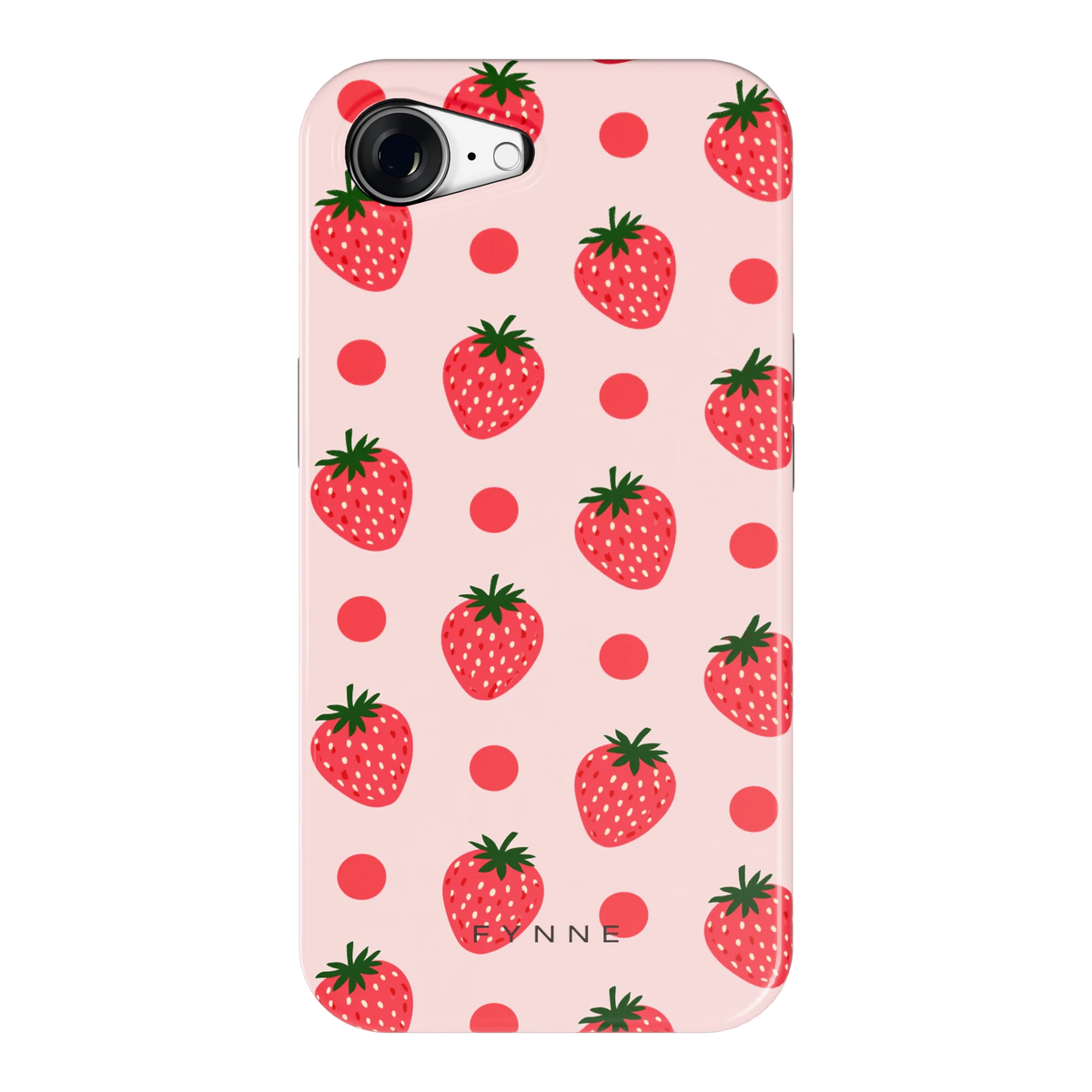 Aardbeien en Stippen hoesje voor iPhone 16e, achterkant