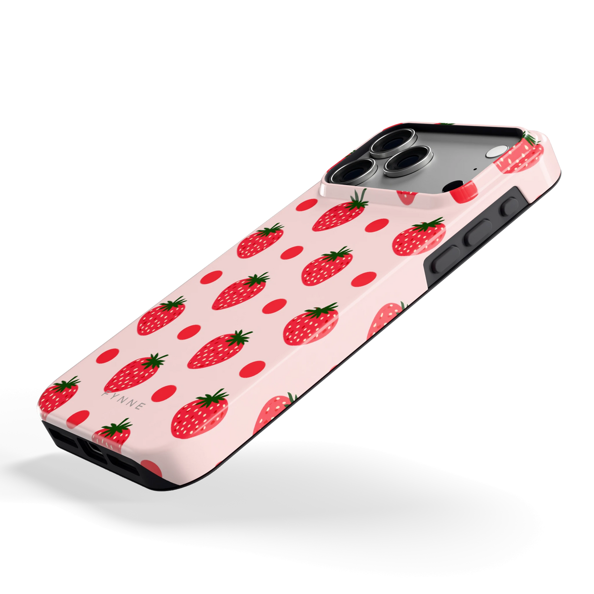 Aardbeien en Stippen hoesje voor iPhone 18 Pro Max, schuin