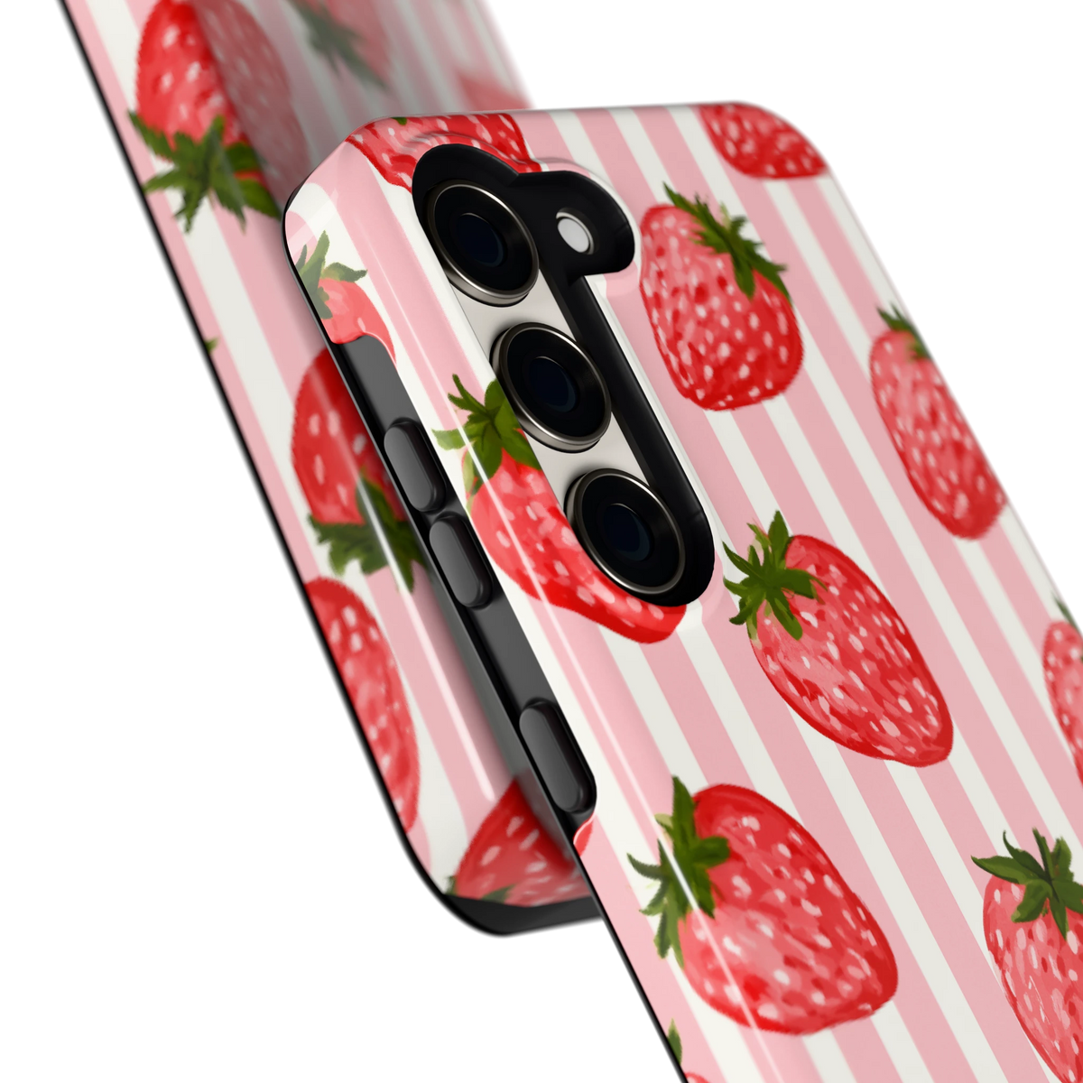 Aardbeienstrepen hoesje voor Galaxy S23, close-up