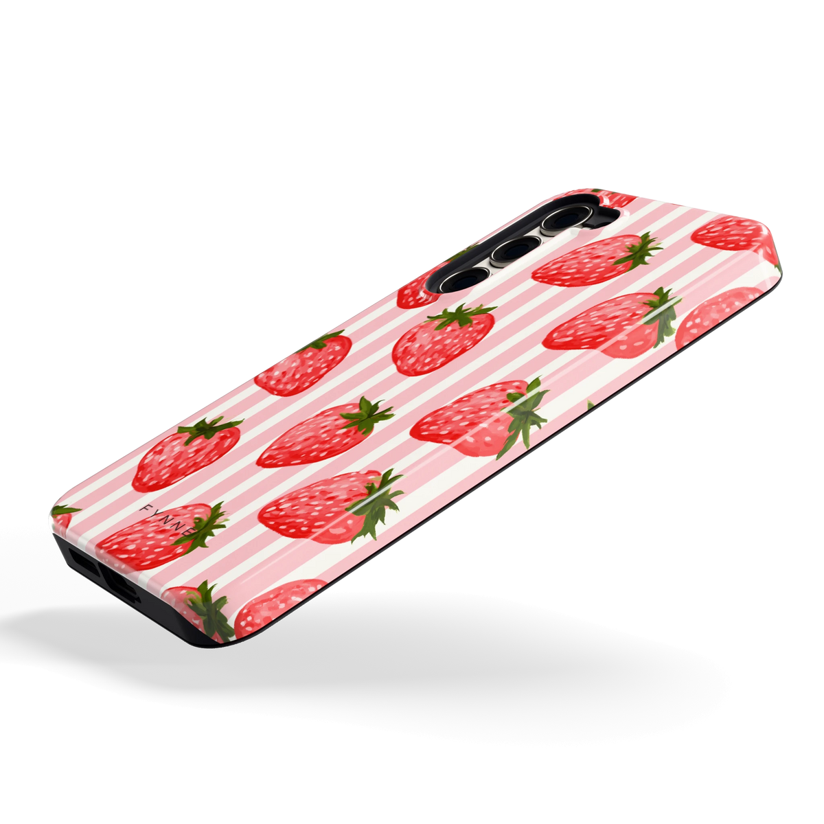 Aardbeienstrepen hoesje voor Galaxy S23+, schuin
