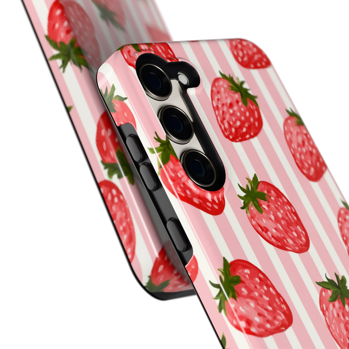 Aardbeienstrepen hoesje voor Galaxy S23+, close-up