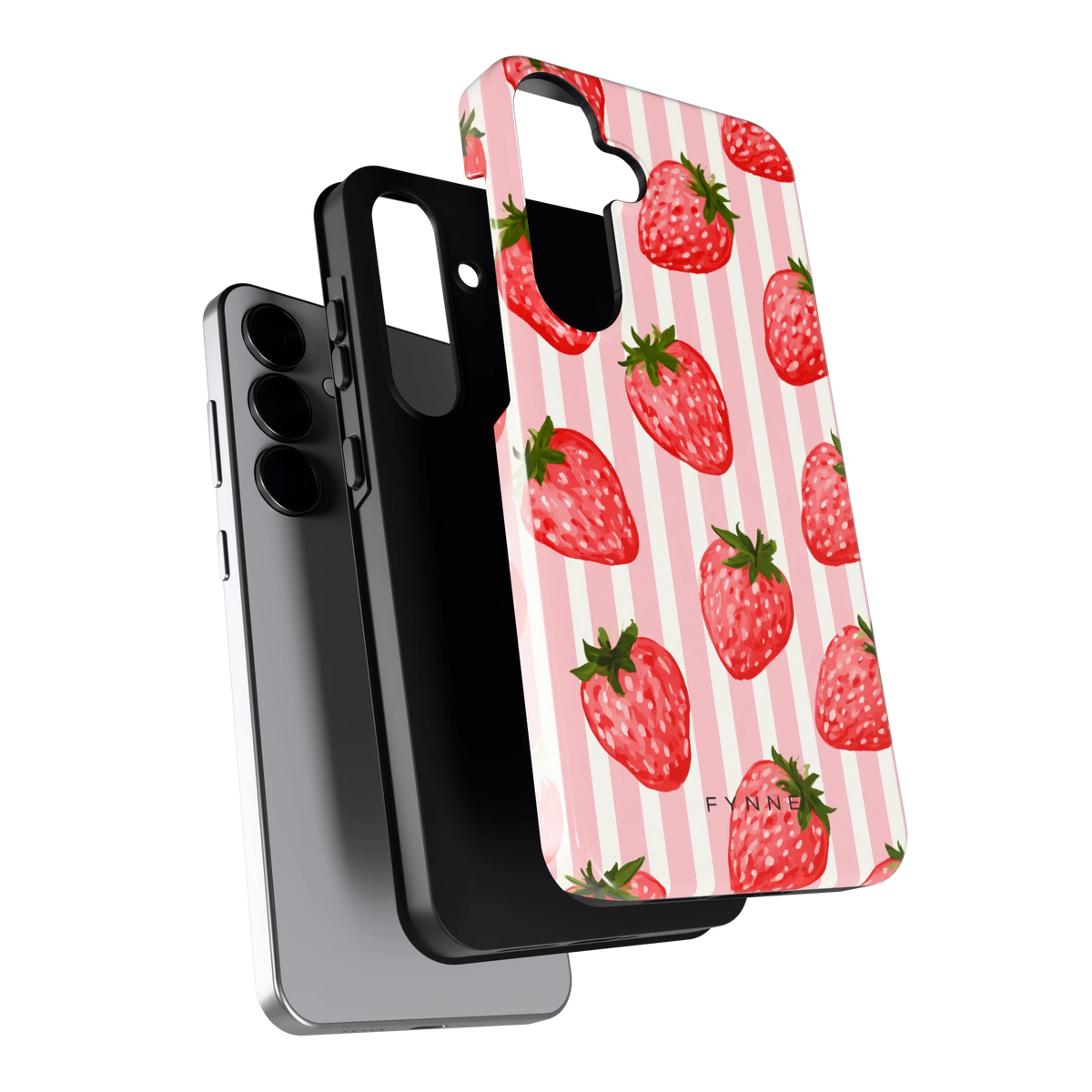 Aardbeienstrepen hoesje voor Galaxy S25+, los van de telefoon