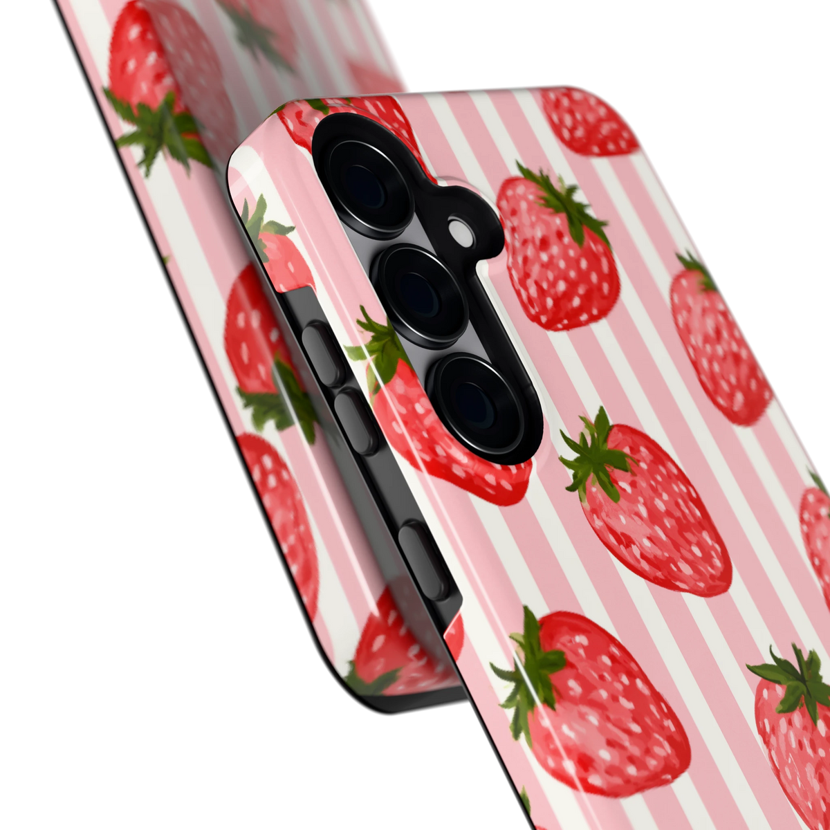 Aardbeienstrepen hoesje voor Galaxy S25+, close-up