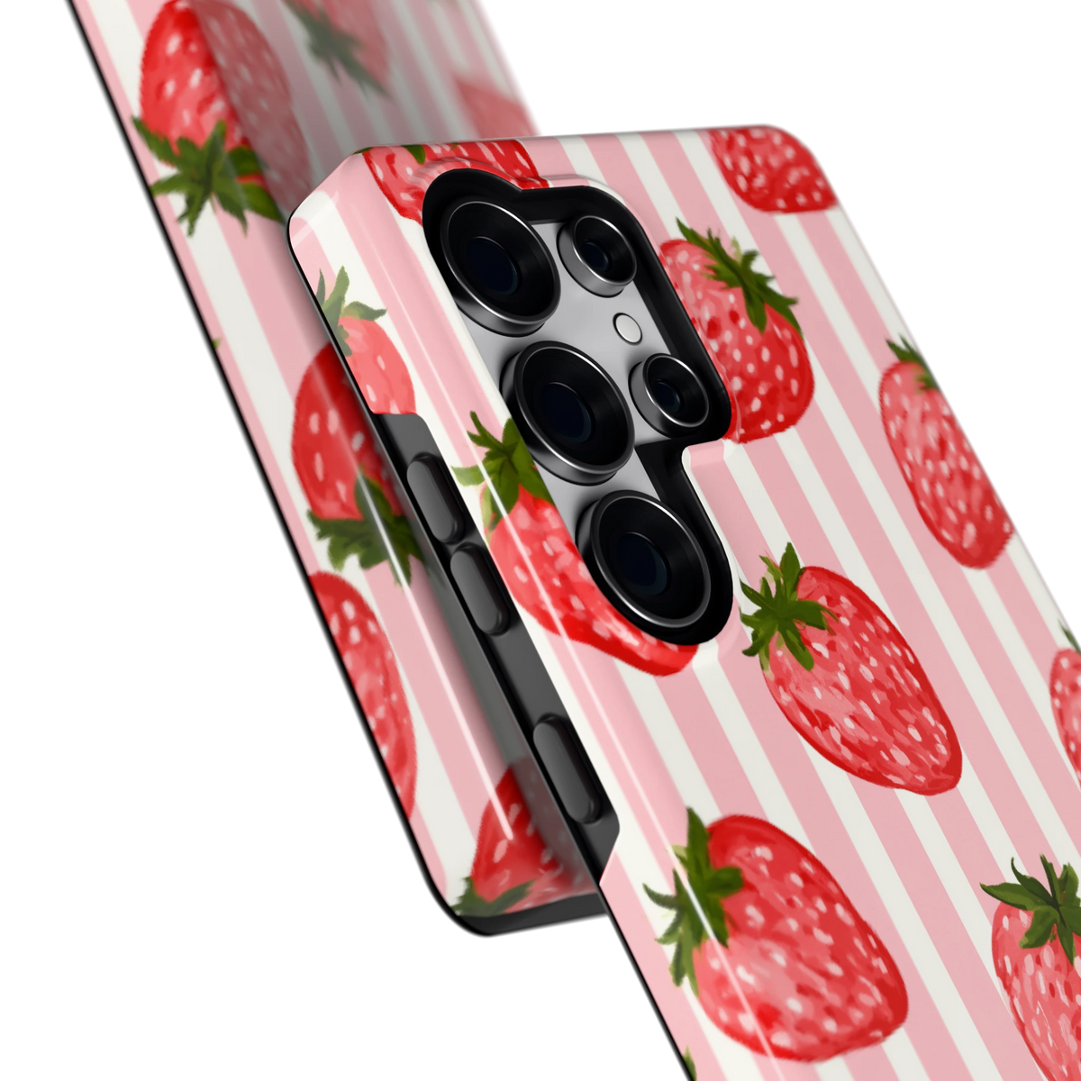 Aardbeienstrepen hoesje voor Galaxy S25 Ultra, close-up