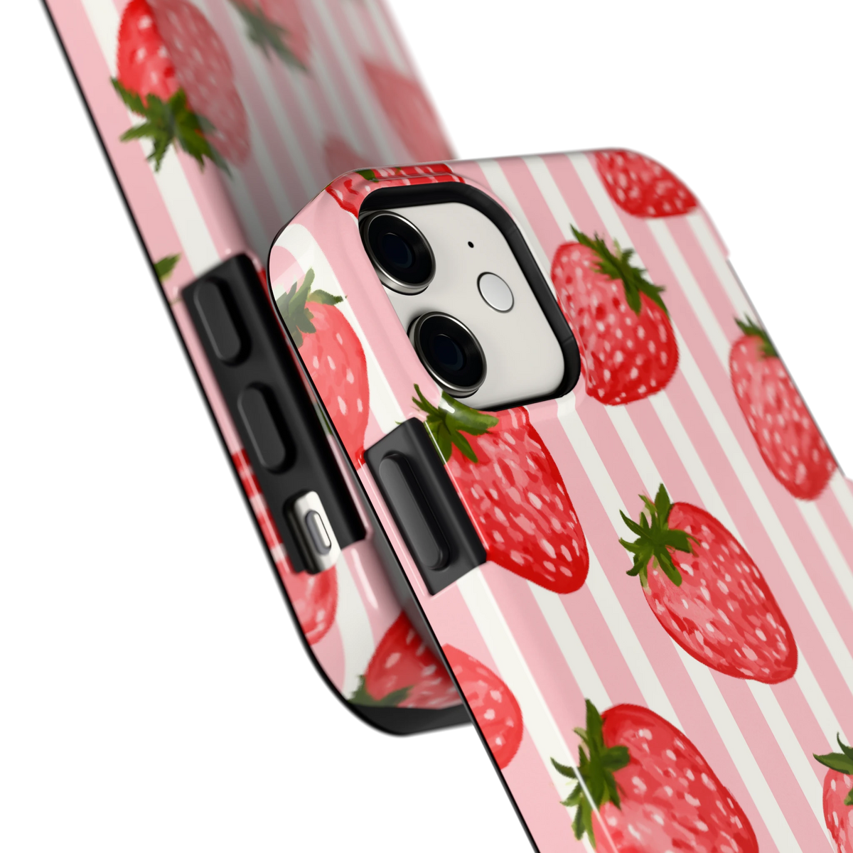 Aardbeienstrepen hoesje voor iPhone 11, close-up