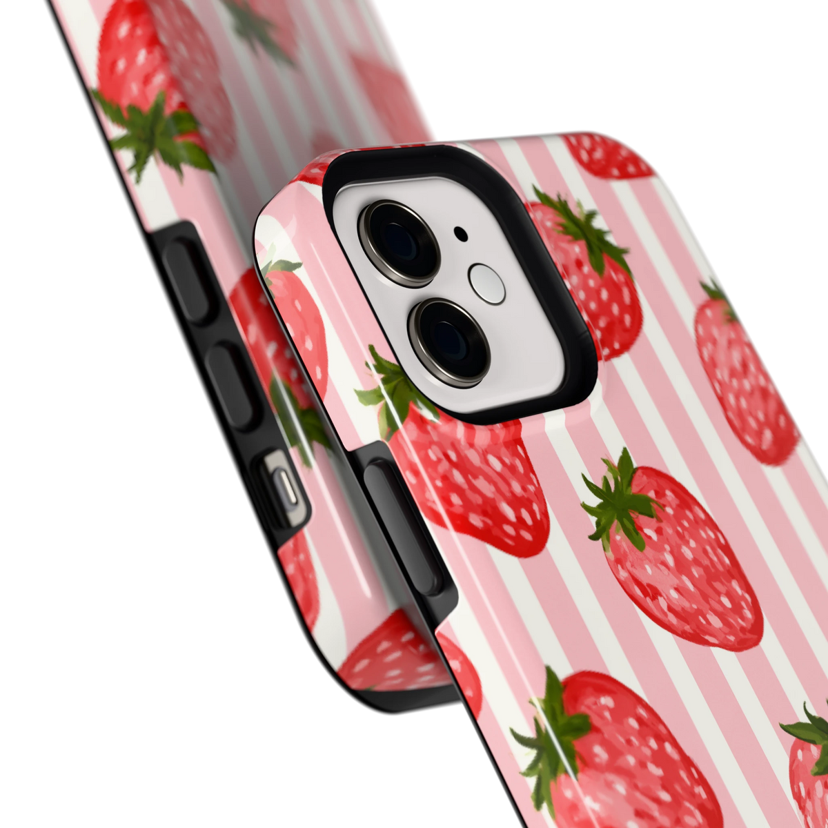 Aardbeienstrepen hoesje voor iPhone 12, close-up
