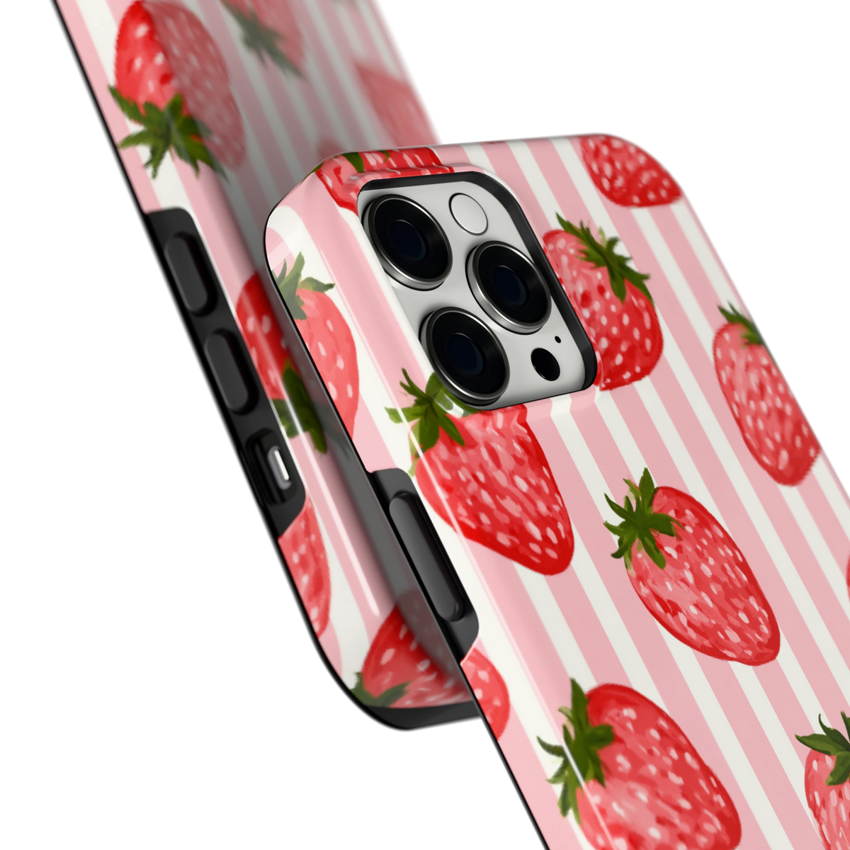 Aardbeienstrepen hoesje voor iPhone 12 Pro Max, close-up