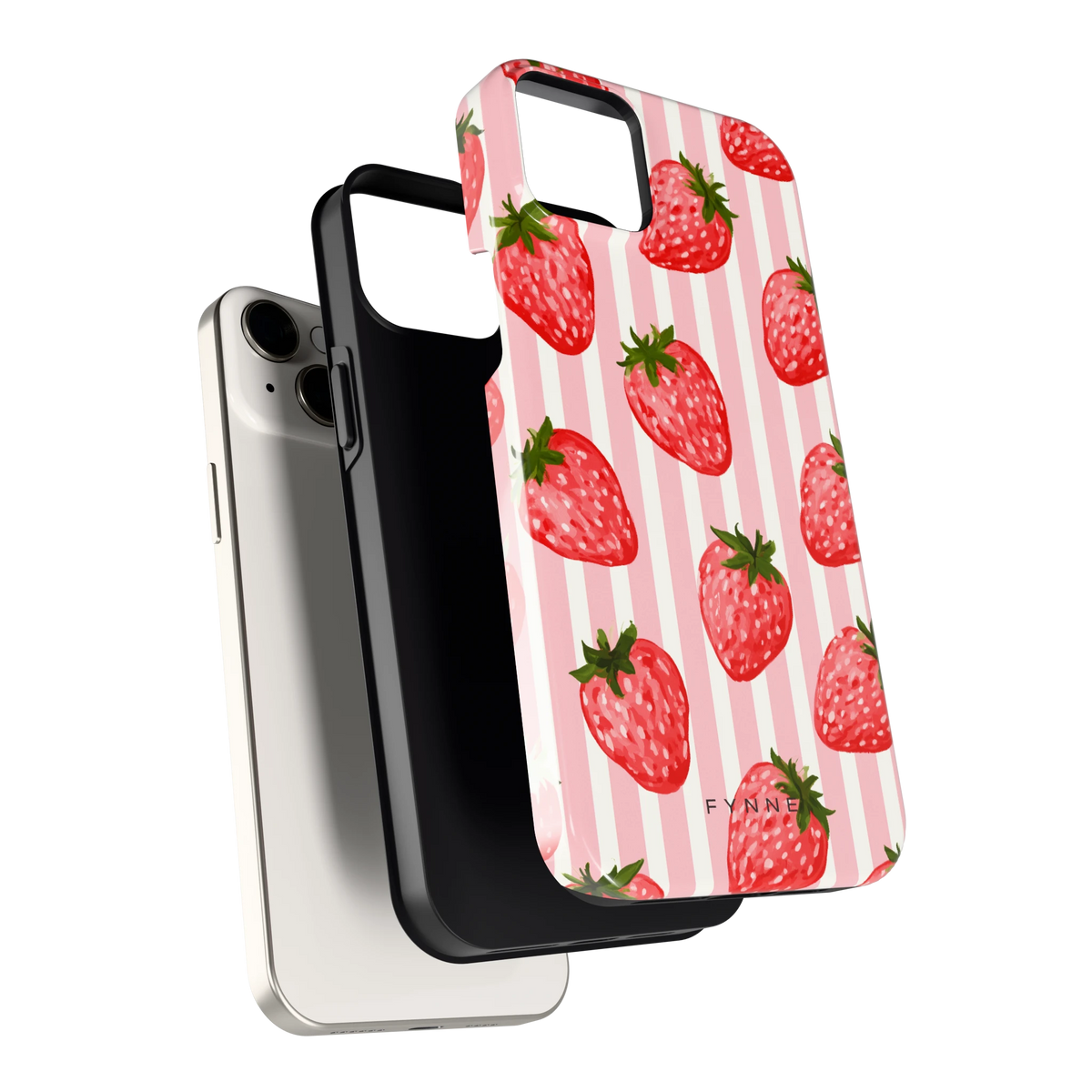 Aardbeienstrepen hoesje voor iPhone 14 Plus, los van de telefoon