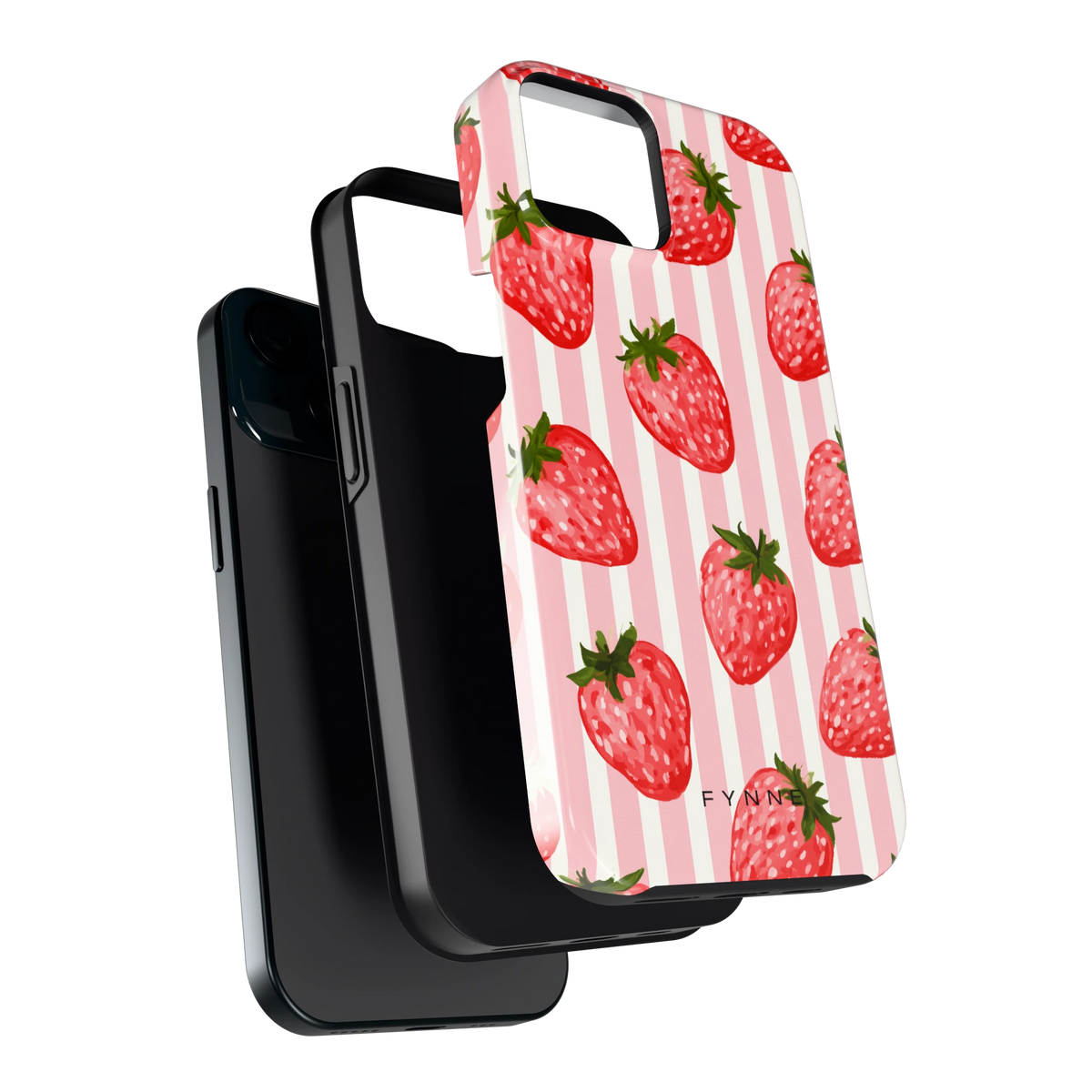 Aardbeienstrepen hoesje voor iPhone 15, los van de telefoon