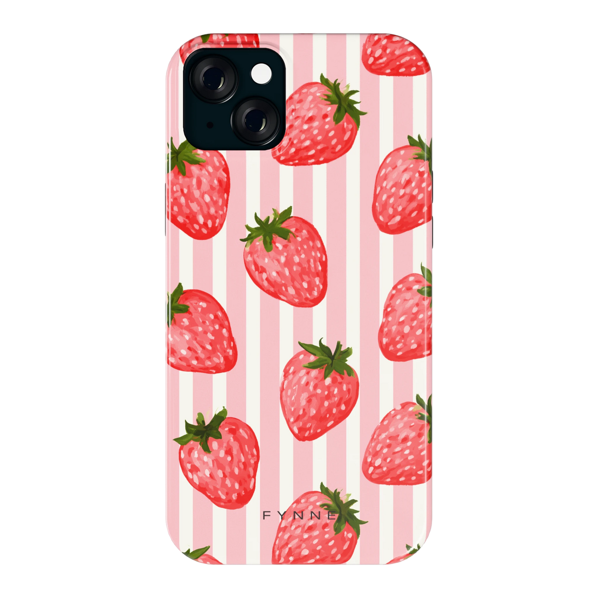 Aardbeienstrepen hoesje voor iPhone 15 Plus, achterkant