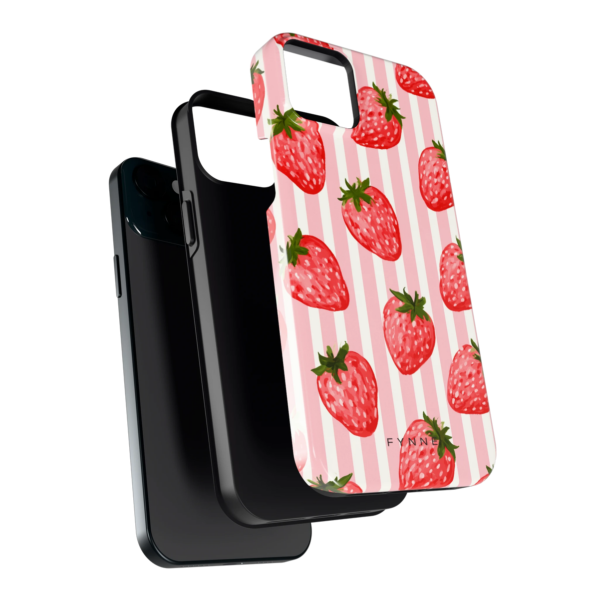 Aardbeienstrepen hoesje voor iPhone 15 Plus, los van de telefoon